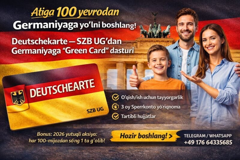 Deutschekarte — 100 yevroga Germaniyaga viza olish!